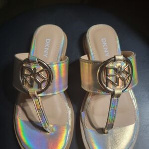 DKNY Iridescent Gold Slide Sandals